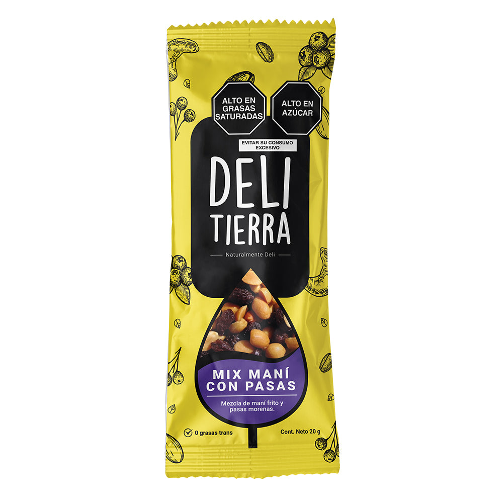 Maní con pasas x20g - Delitierra