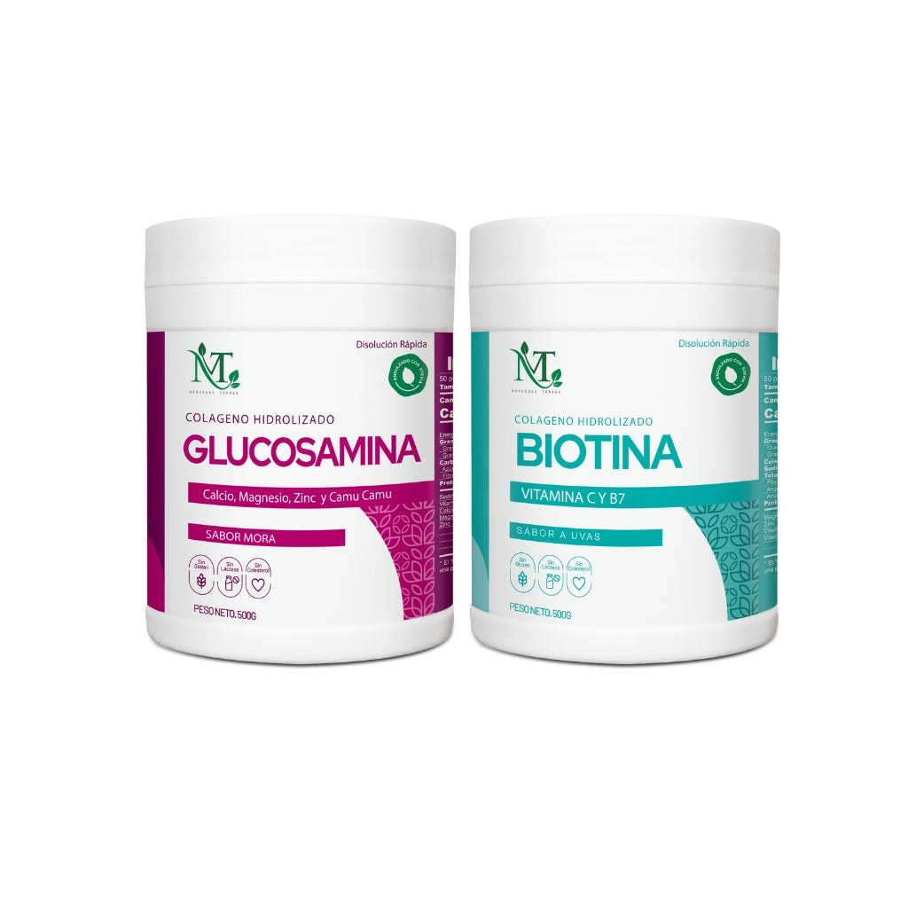 PACK MIXTO COLAGENO HIDROLIZADO BIOTINA Y GLUCOSAMINA 500G - MT