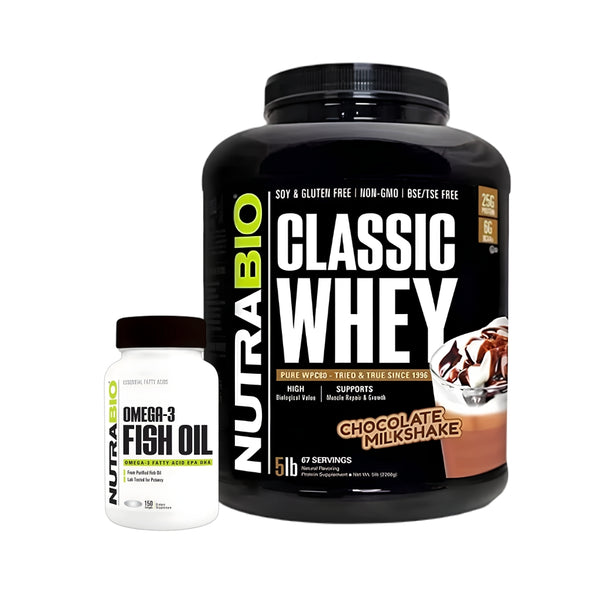 PROTEÍNA CLASSIC WHEY 5LB + OMEGA-3 150 CAPSULAS - NUTRABIO