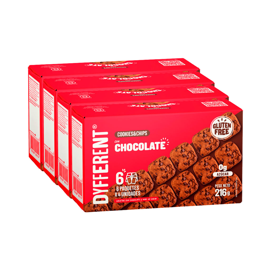 Pack 4 cajas de Galleta Choc chip Dyfferent