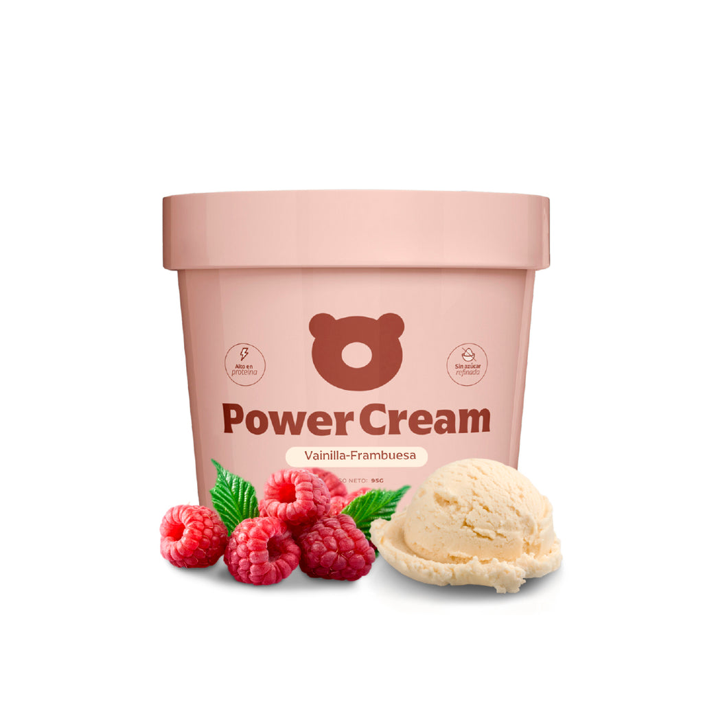 Helado proteico sin azúcar sabor vainilla con frambuesa- Power Cream